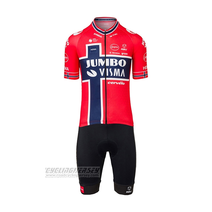 2022 Cycling Jersey Jumbo Visma Red Blue Short Sleeve and Bib Short